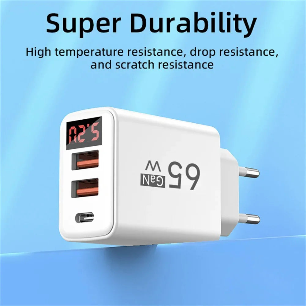 65W USB Type C Charger Quick Charge EU/US Plug Wall Charger 