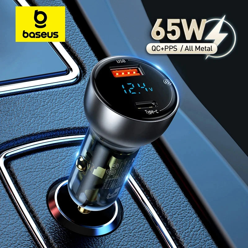 Baseus 65W PD Car Charger QC 4.0 QC 3.0 LED Display Type-C F
