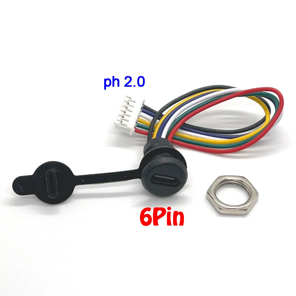 2P 4P 5pin 6Pin USB-C High Current Charging Socket with PH2.0 Nut Snap Lock Plate Type-C Female Waterproof Female Connector Jack