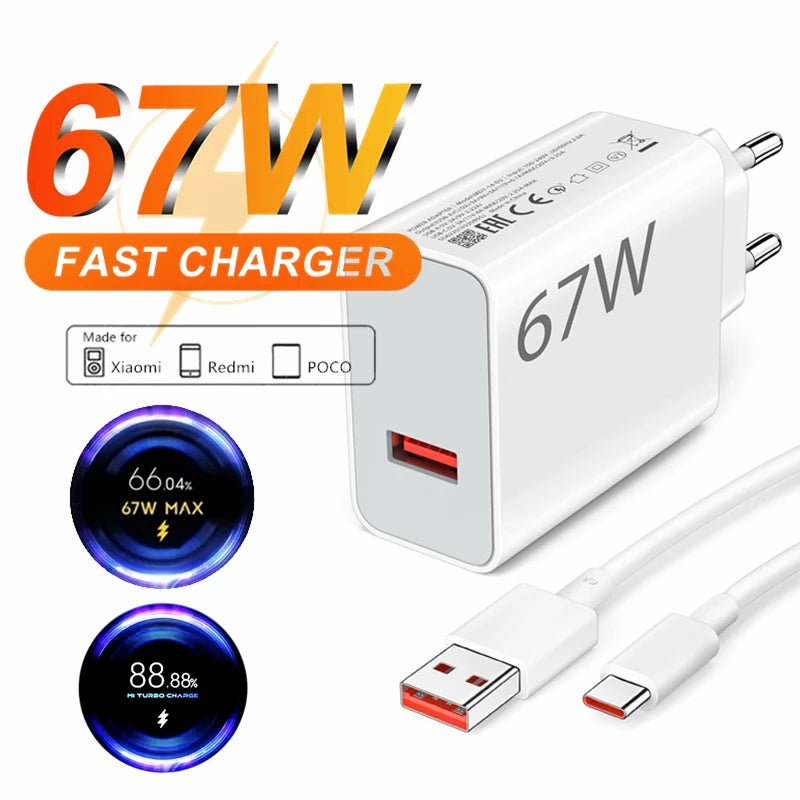 67W 6A Turbo Fast USB Charger For Xiaomi 12 13 14 15 17 Pro 