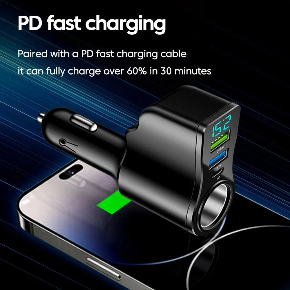 66W 4Ports Multifunctional Car Cigarette Lighter Power Adapt