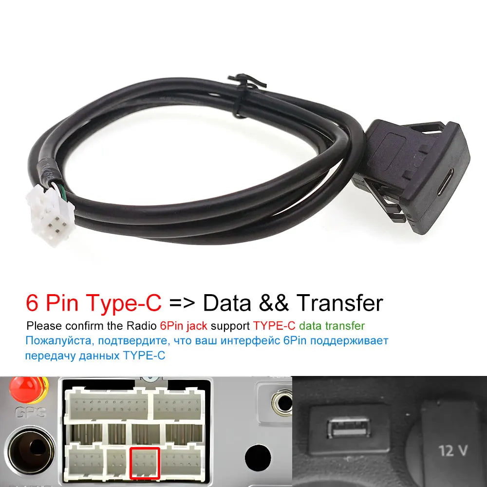 Car Stereo Radio Dash Board Mount Panel Extension 4 6 Pin USB Type-C Jack Port Cable Adapter for Android Multimedia Navigation