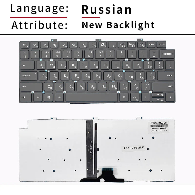 Replacement SP/US/RU/IT Russian Spanish Laptop Keyboard For Dell Latitude 5320 5330 5340 5350 7320 7330 P133G Backlight