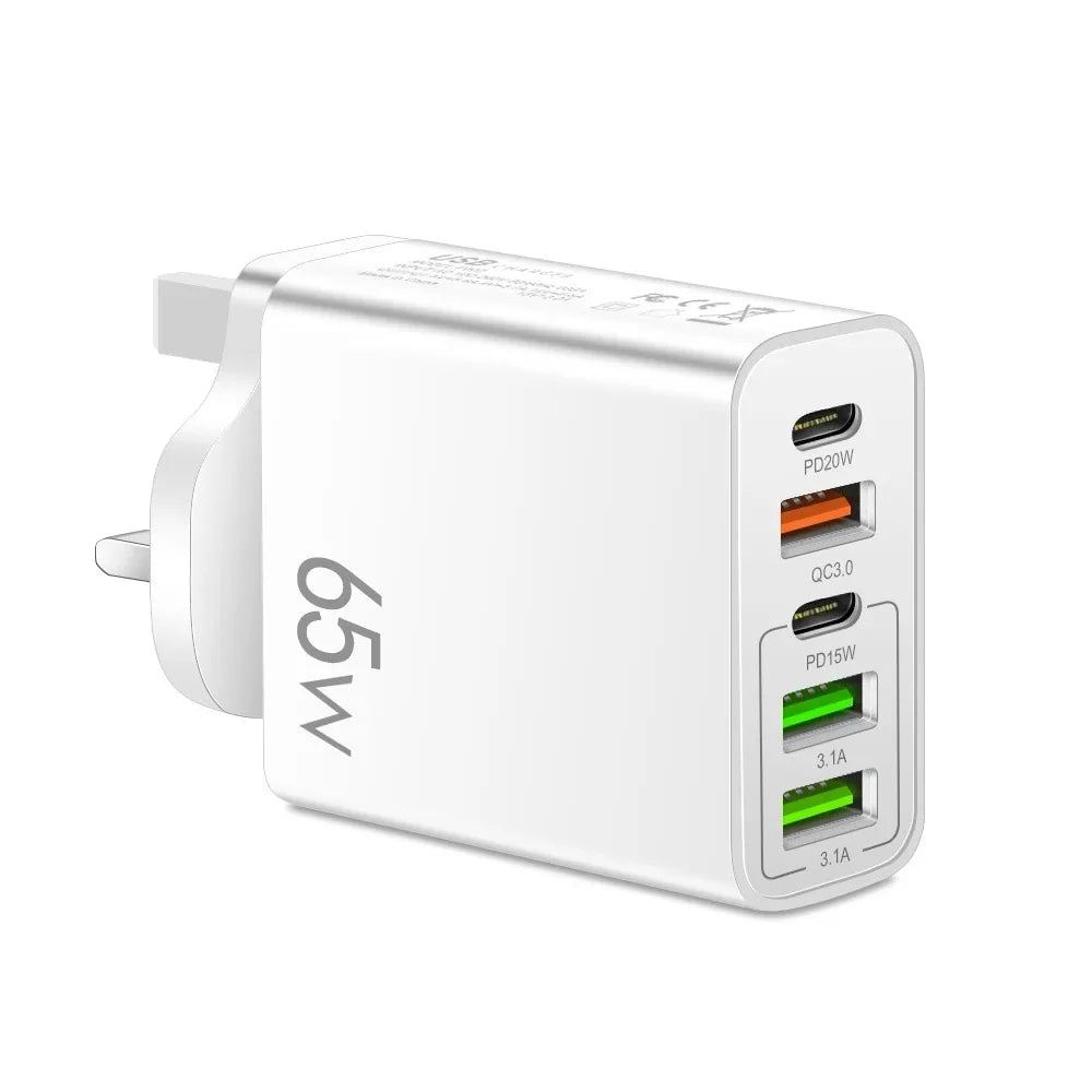 USB Type C Charger Total 65W PD Fast Charging Phone Charger Wall Adapter For iPhone 15 Samsung Xiaomi 5 Ports USB Quick Charger
