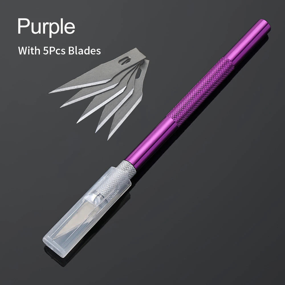 Non-Slip Metal Scalpel Knife Tools Kit Cutter Engraving Craft Knives + 5pcs Blades Mobile Phone PCB DIY Repair Hand Tools