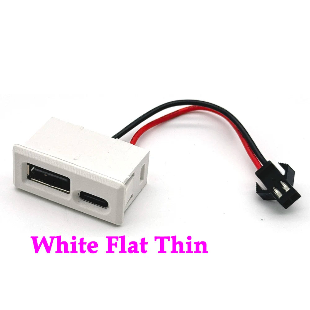 USB Female Base and Type-C Double-Layer Socket USB A Female Lamp Charging Socket Power Socket with Cable Black White Connector