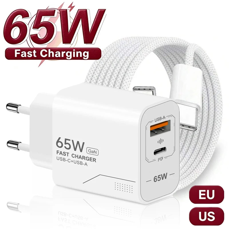 65W Fast Charger For iPhone 18 17 16 Pro Max Samsung Xiaomi 