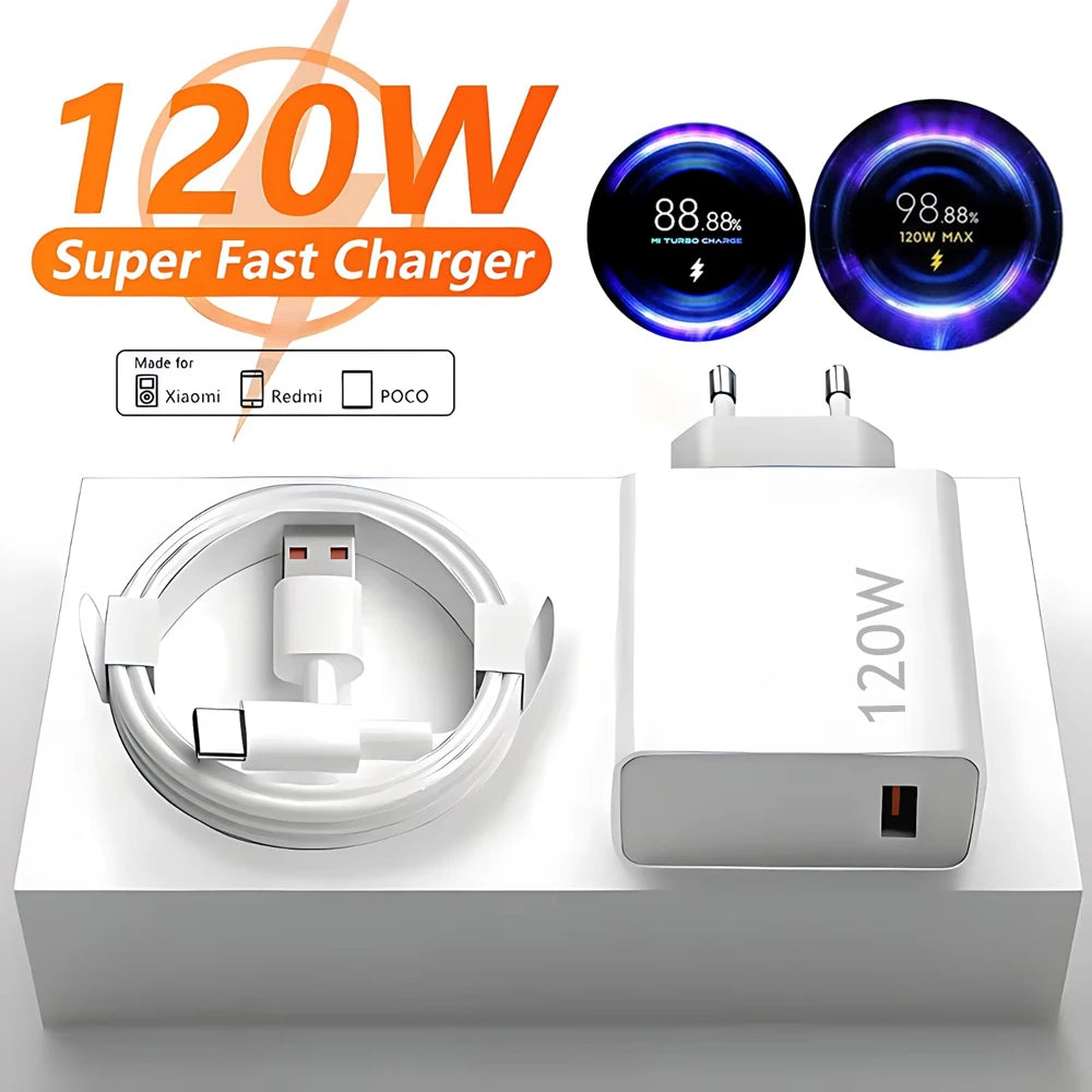 6A 120W EU Fast USB Wall Charger For Xiaomi 11 12 13 14 15 U