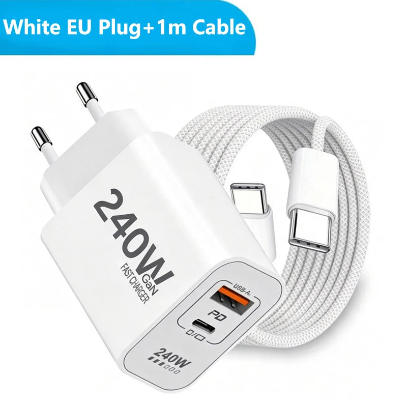Lenovo 240W GaN PD USB C Charger Fast Charging For iPhone 17 16 15 14 Pro Max Phone PD 3.0 QC 3.0 USB Type C For Xiaomi iPad