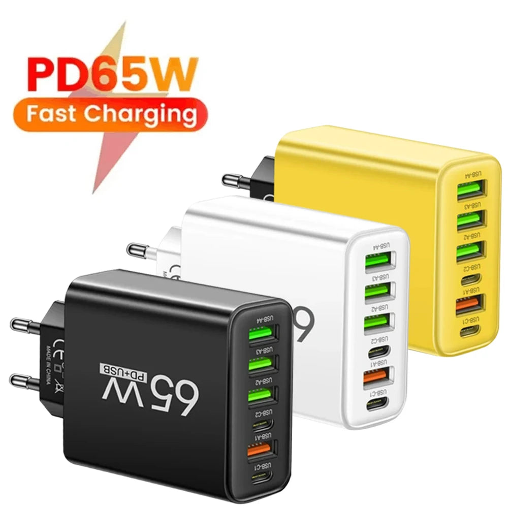 65W 6 in 1 USB Type C Charger Fast Charging Phone Wall Charg