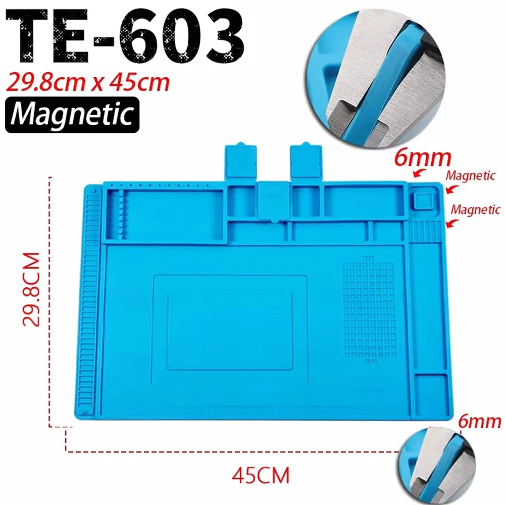 Magnetic Mat Silicone Repair Mat Circuit Board Soldering Pad Heat Resistant 932 F Anti-Static for ESD Iron Phone Repair