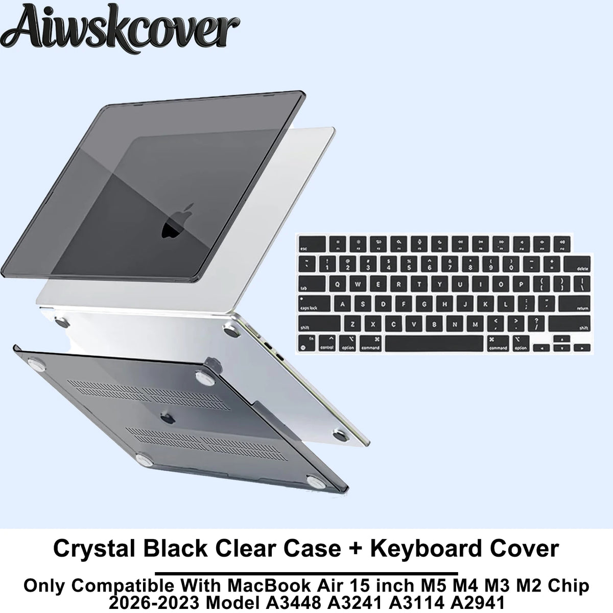 For MacBook Air 15 inch Case M5 M4 M3 M2 2026 2025-2023 Hard Shell Laptop Cover With Keyboard CoverModel A3448 A3241 A3114 A2941