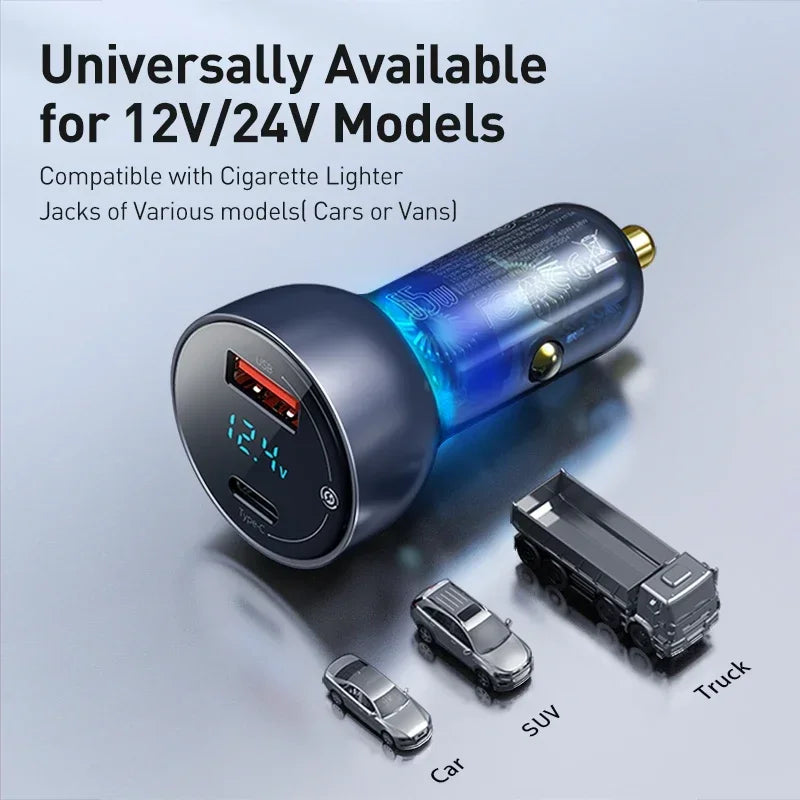 Baseus 65W PD Car Charger QC 4.0 QC 3.0 LED Display Type-C F