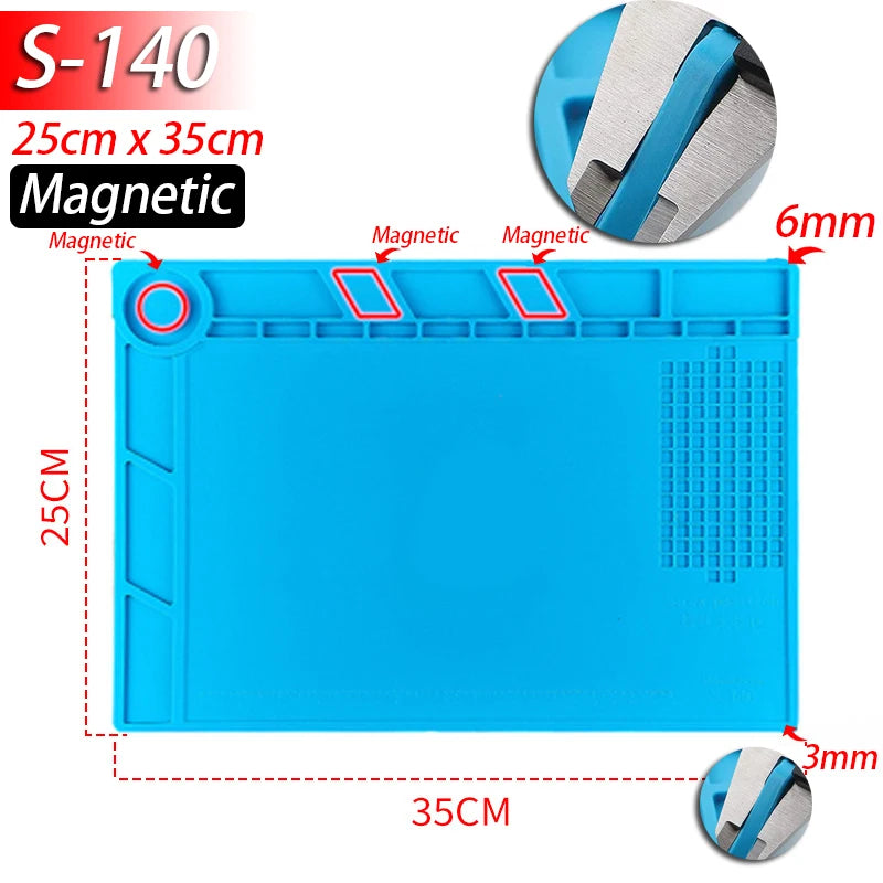 Soldering Station Mat Silicone Work Mat Heat Resistant 932 F Anti-Static Magnetic Mat for Electronic Phone Laptop Watch Repair