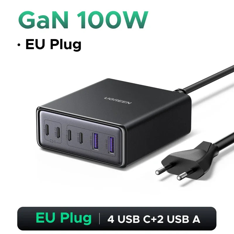 UGREEN 65W 100W GaN Charger PPS QC4.0 PD3.0 For iPhone18 17 16 Pro Xiaomi Samsung Tablet Macbook Air iPad 5 IN 1 Desktop Charger