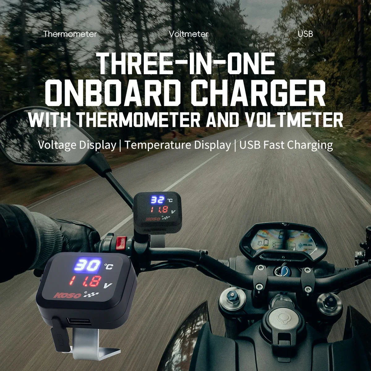 3in1 Mini Water Temperature Gauge Voltmeter Motorcycle Phone