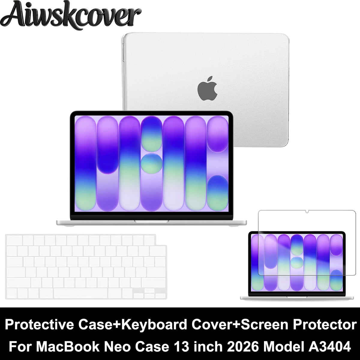 2/3/4pcs For MacBook Neo Case 13 inch 2026 A3404 Protective Case & Keyboard Cover & Screen Film & Dust Plug Laptop Accessories
