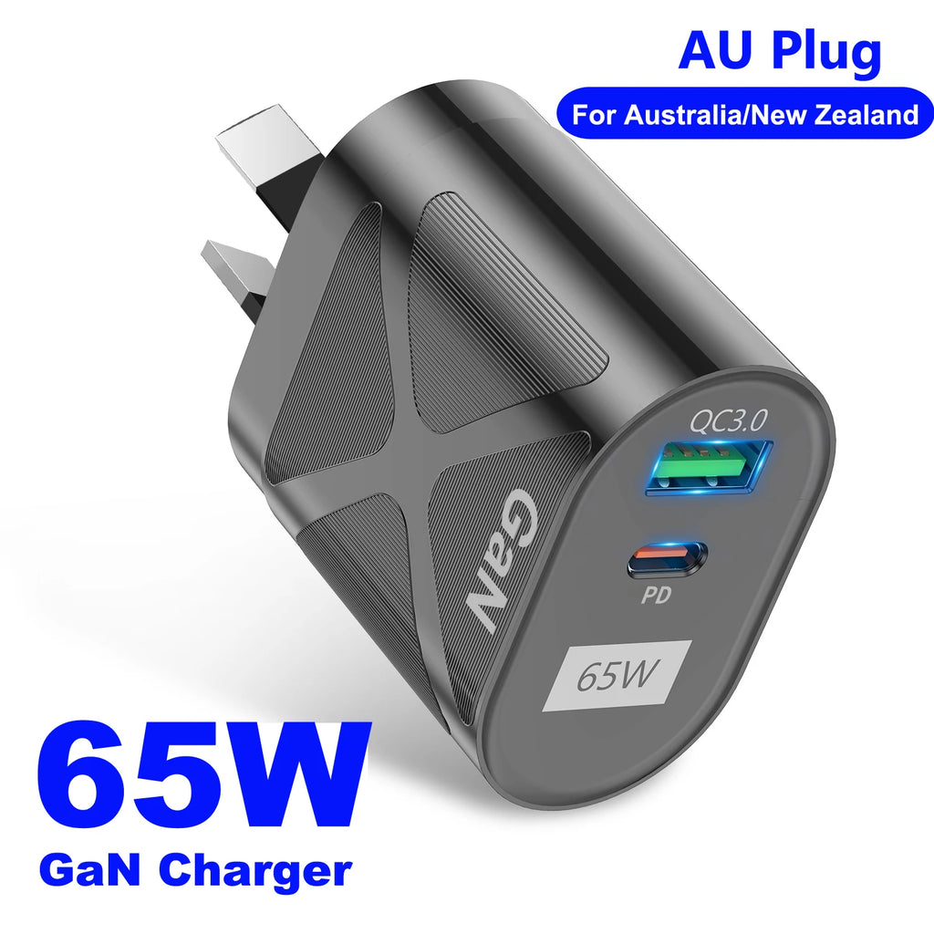 65W Gan Charger for Australia New Zealand AU Plug PD 33W Fas