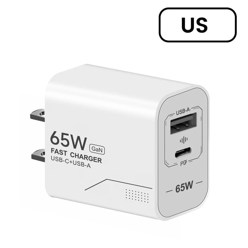 65W PD USB C Fast Charging Charger 2-Port Phone Charger Power Adapter For iPhone Samsung Xiaomi Type C EU/US Plug Wall Charger