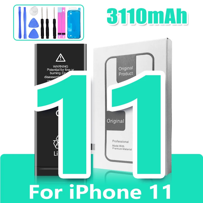 0 Cycle Replacement Battery for iPhone 11 12 13 14 Pro Max Mini High Capacity Phone for Apple iPhone with Free Repair Tools Set
