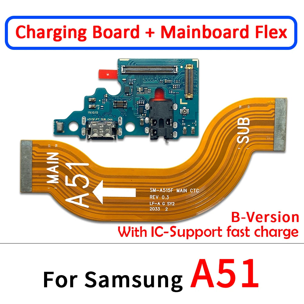 For Samsung A21S A31 A41 A51 A70 A71 USB Charging Port Mic Microphone Connector Main Motherboard LCD Flex Cable Replacement