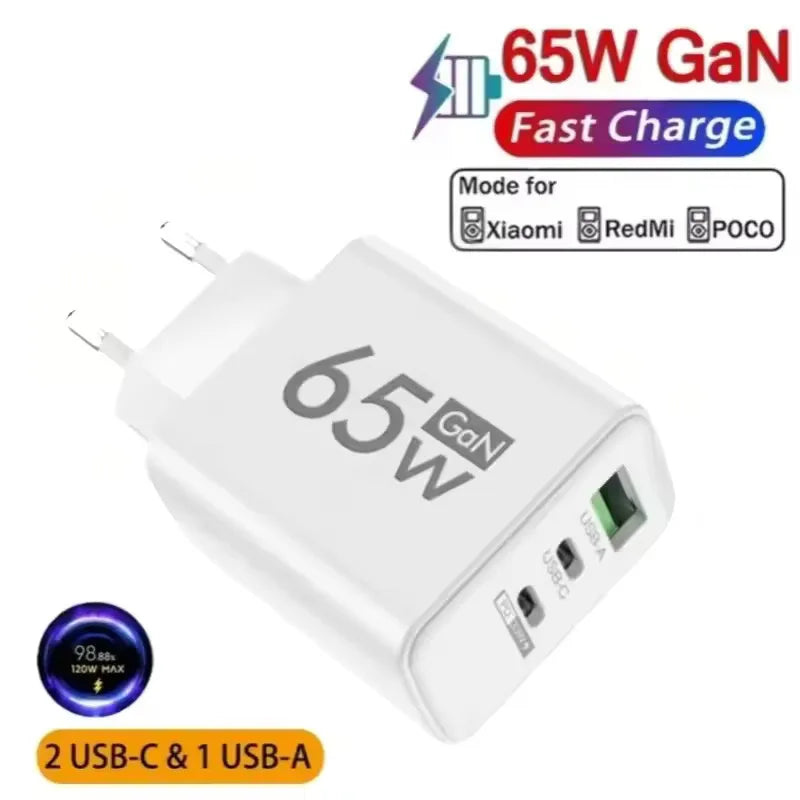 65W GaN USB C Fast Charger PD Quick Charge 3.0 Wall Adapter 