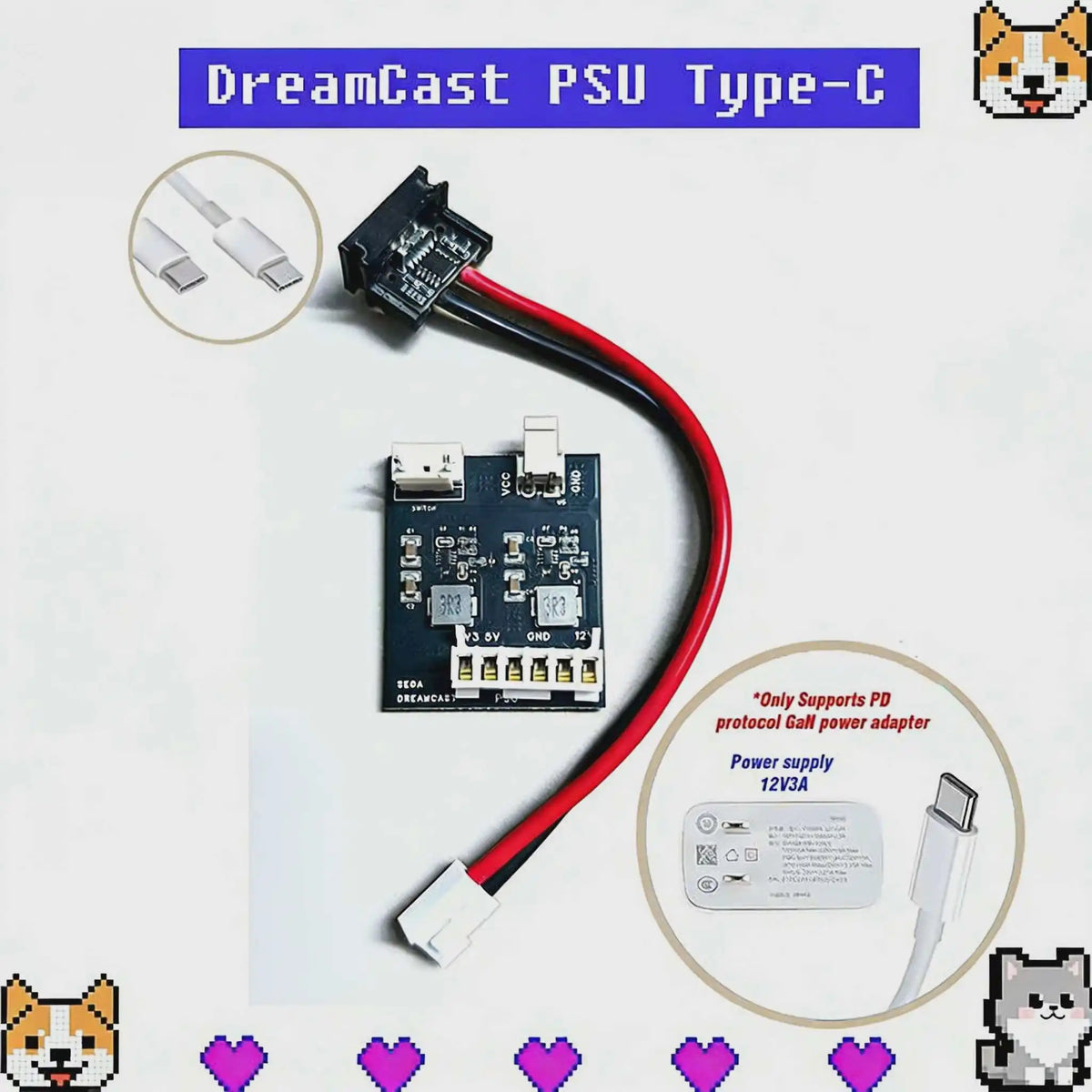 Dreamcast PSU Replacement Power Supply Board 12V Type-C Port