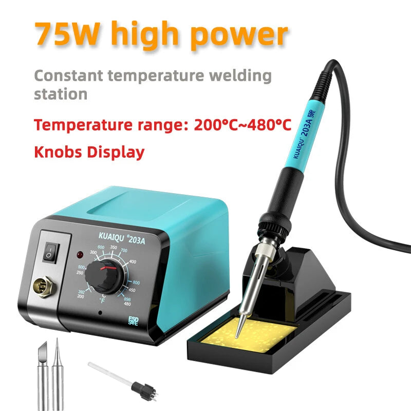 KUAIQU Digital/Knob Display Soldering Station 75W Adjustable Constant Temperature Electric Soldering Iron 90 480 LCD Screen Repair Detachable Tools KUAIQU-203A/D For Phone PCB Welding