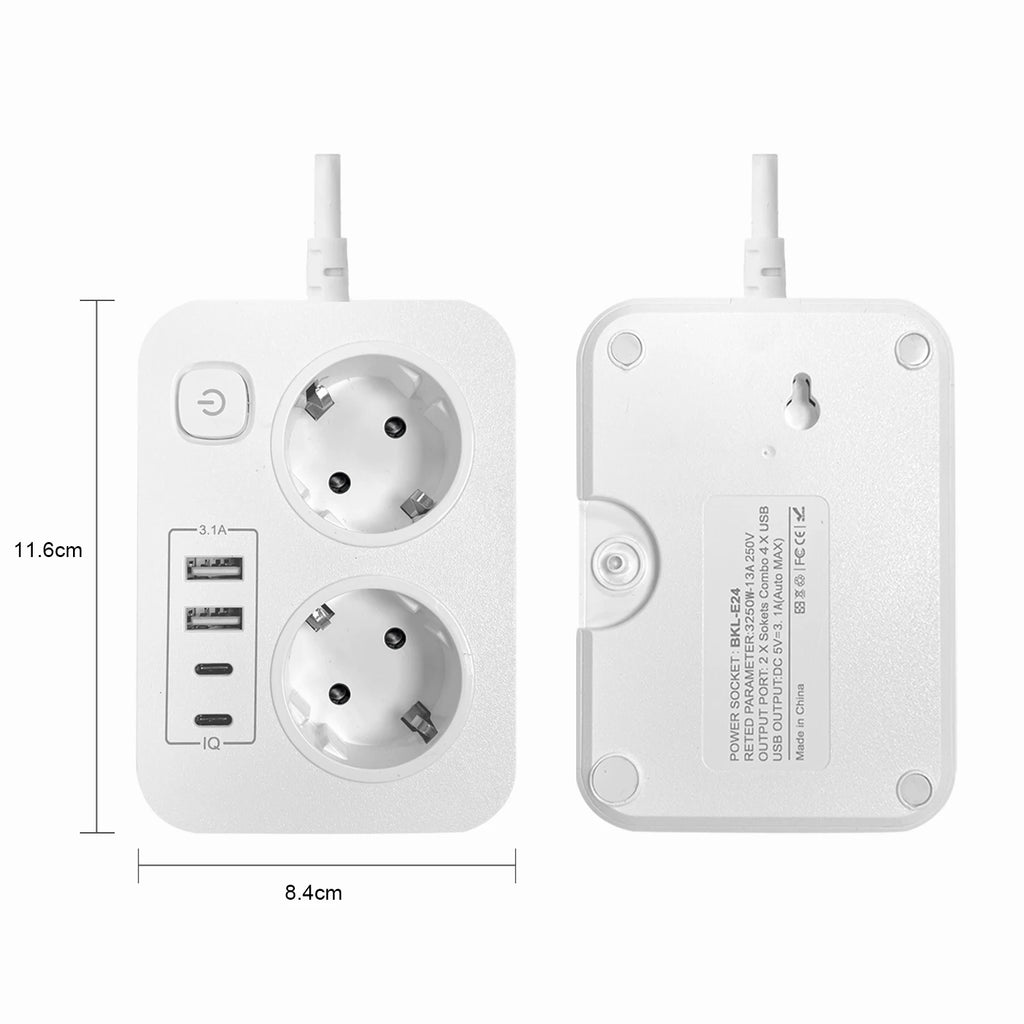 Bolantedz EU Plug 3250W 13A 250V Safety Switch European Powe