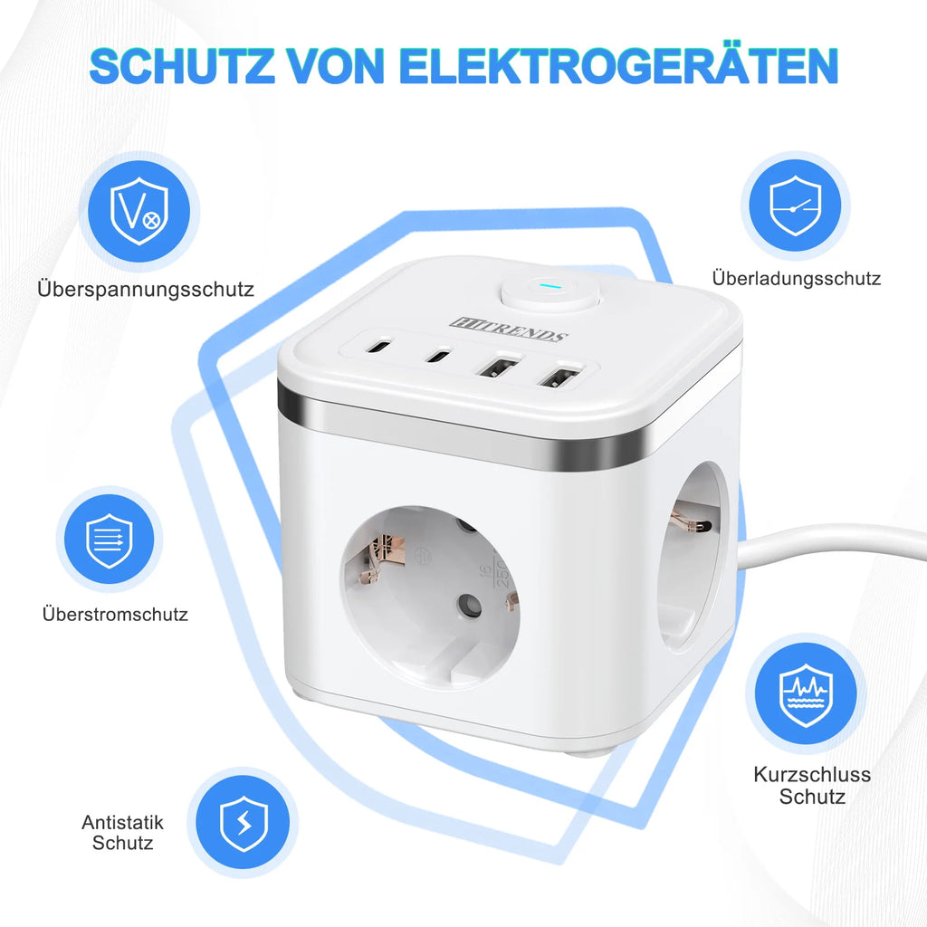 7-in-1 EU Multi-function Power Board Ultra-thin Flat Plug wi
