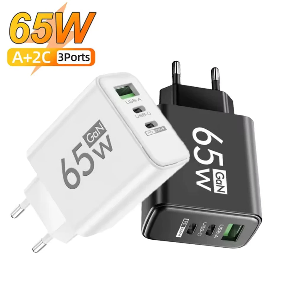 GaN 65W USB C Wall Charger Mobile Phone PD Type C Quick Char