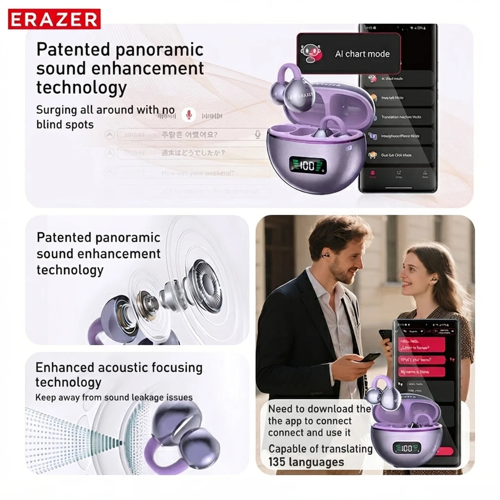 ERAZER XF55 OWS Ear Clip Bluetooth Earbuds AI Translator Ope