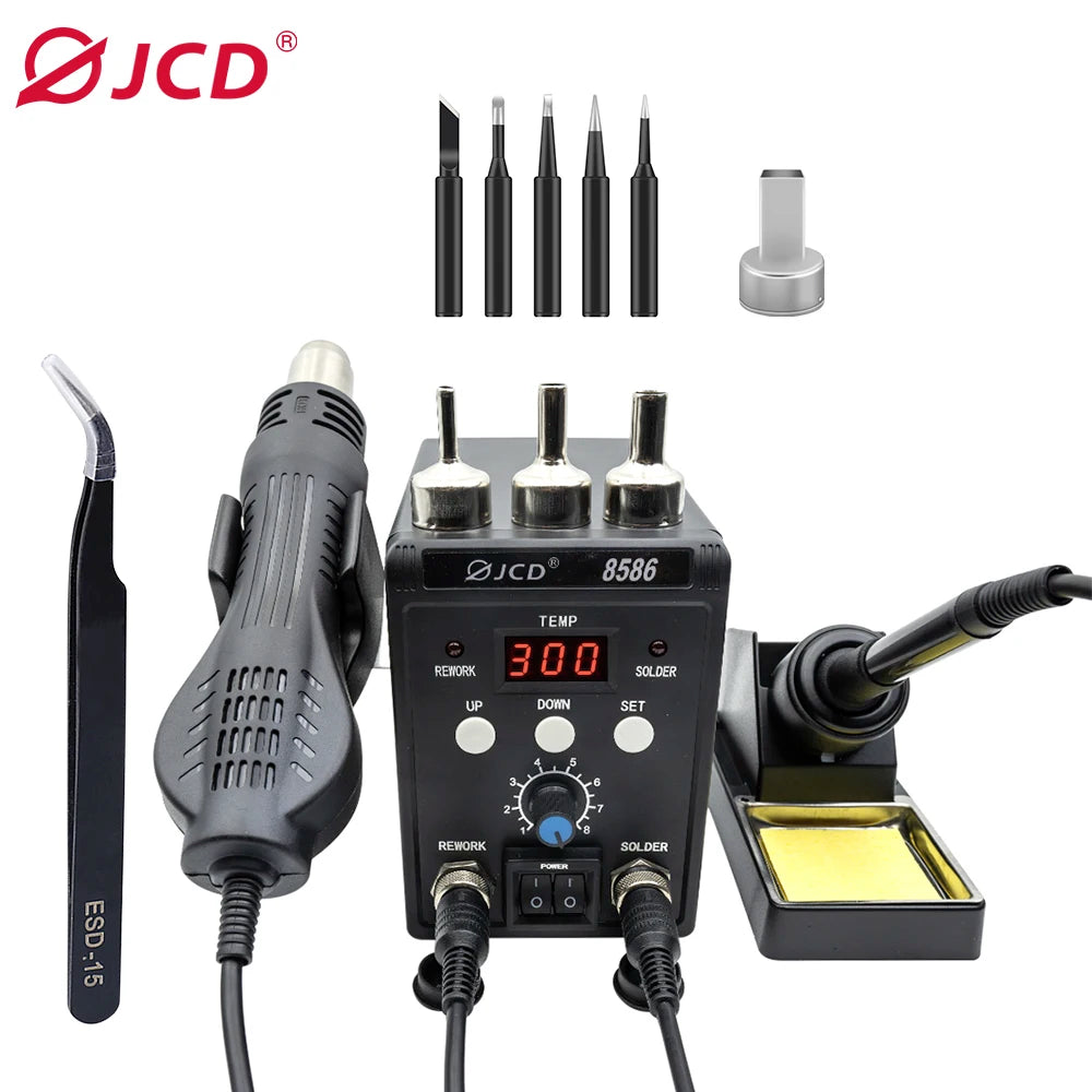 JCD 8586 Soldering Station 2 in 1 LCD Digital Display Welding Rework Station for Cell-phone BGA SMD PCB IC Repair Solder Tools