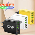 6 Ports 65W USB PD Charger Fast Charging Type C Phone Charge