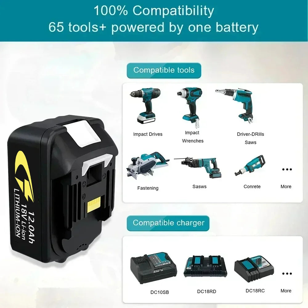 18V 12Ah Replacement Battery for Makita BL1860 BL1850 BL1840