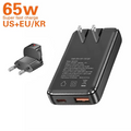 TINSOL Ultra-thin PD 65W Gallium Nitride Charger USA/EU/Korea/UK USB-C Dual-Port Fast Charger Multi-Country Travel Plug