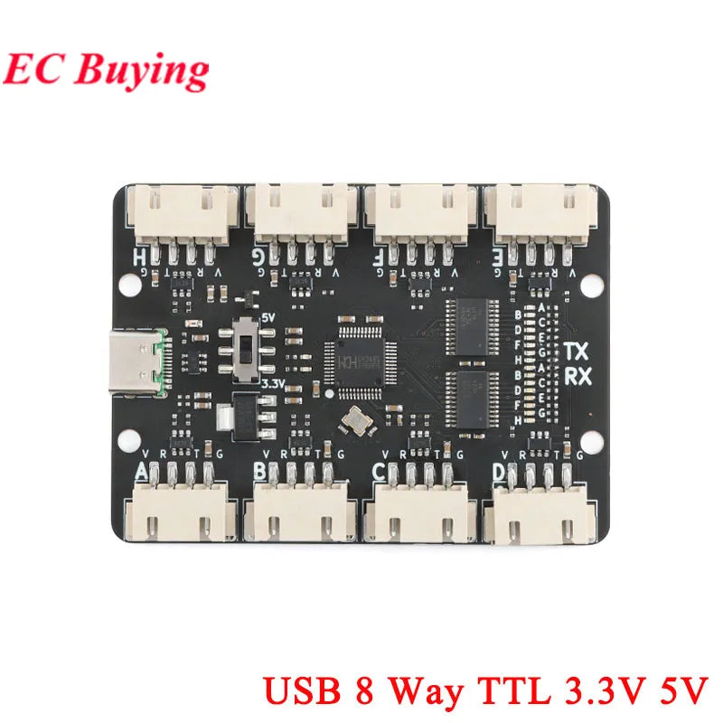 USB to 8 Channels Way TTL RS232 RS-232 Serial Port Module CH348 Multi Ways UART Expansion Board Type-C to 8 TTL Hub PCB YR-6008