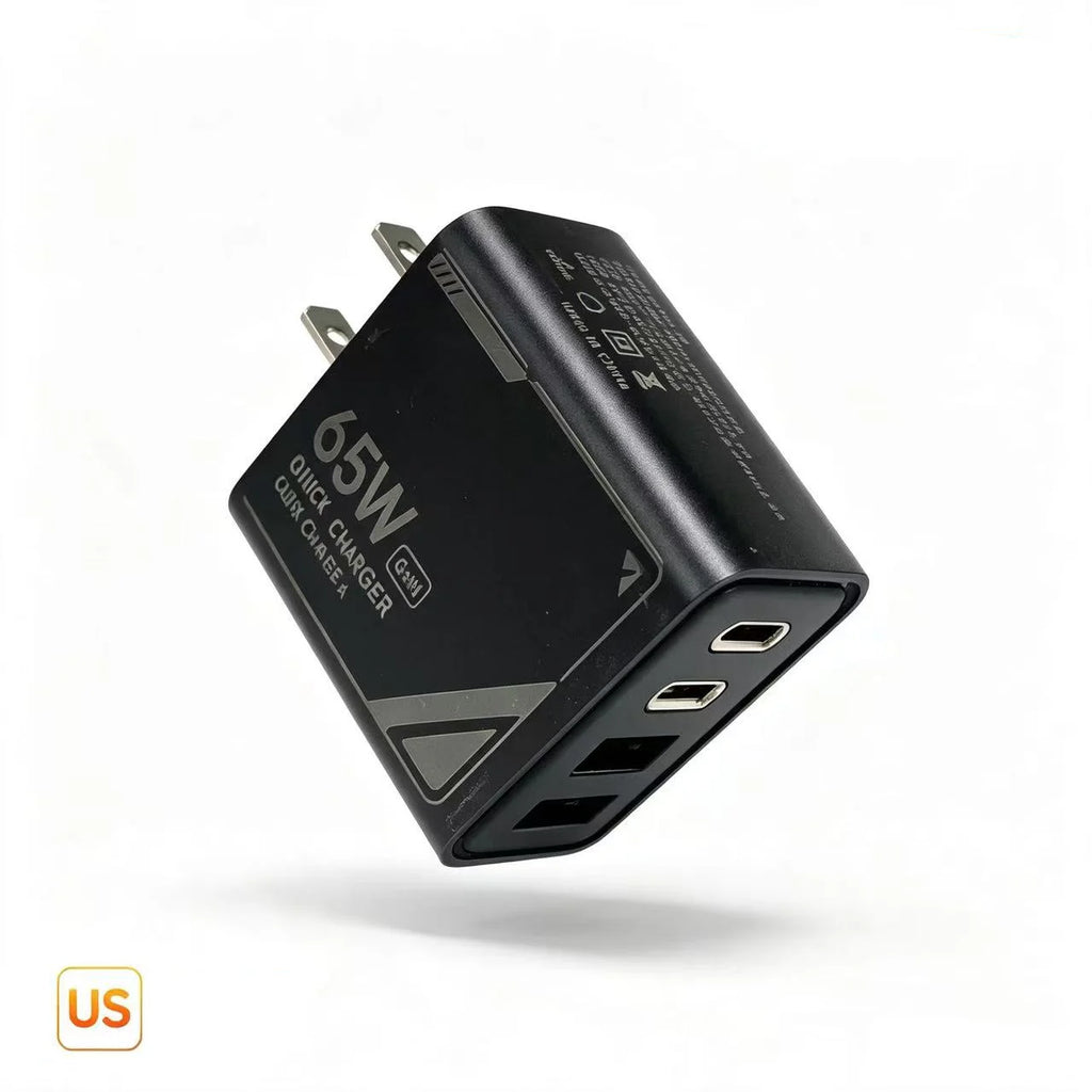 65W GaN Pattern Multi Port Travel Fast Charger Black Yellow White Optional EU US Plug Kit with 1M Braided USB C Cable