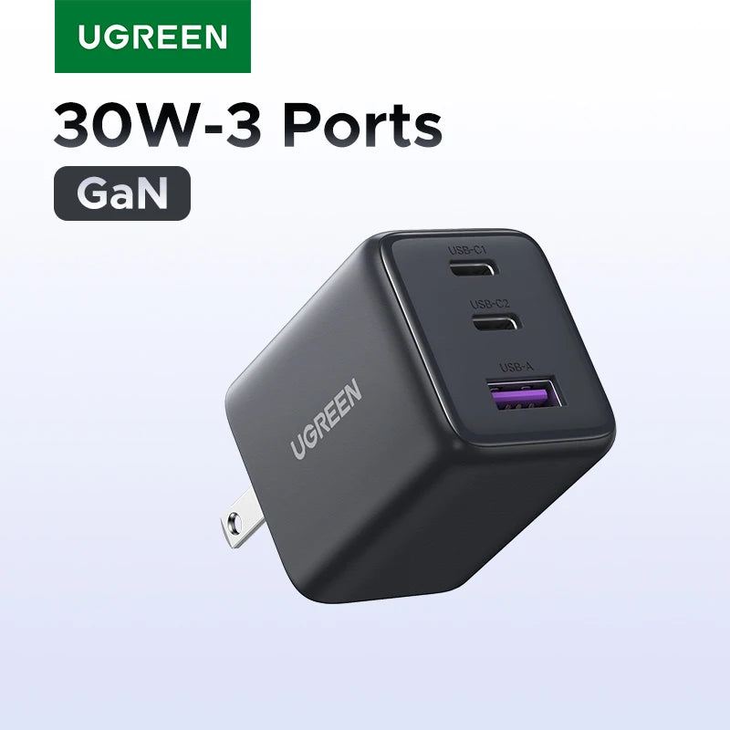 US Plug UGREEN 20W 30W GaN Charger Mini PD 3.0 USB C Phone C