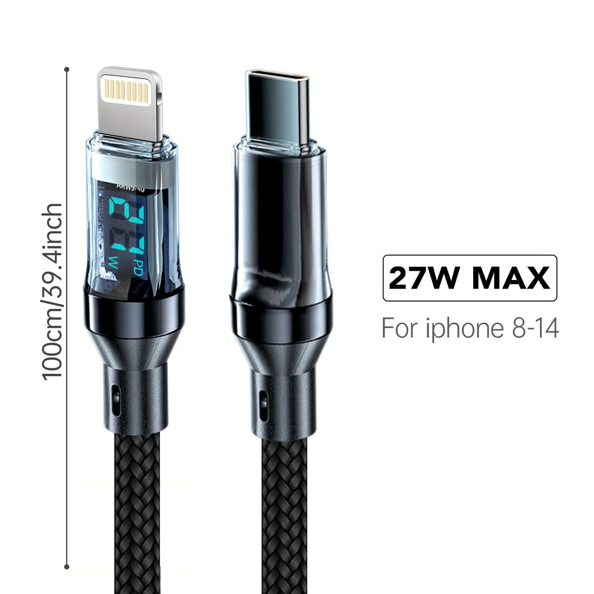 OOZCC PD 27W MAX Fast Charge Cable LCD Display Transparent S