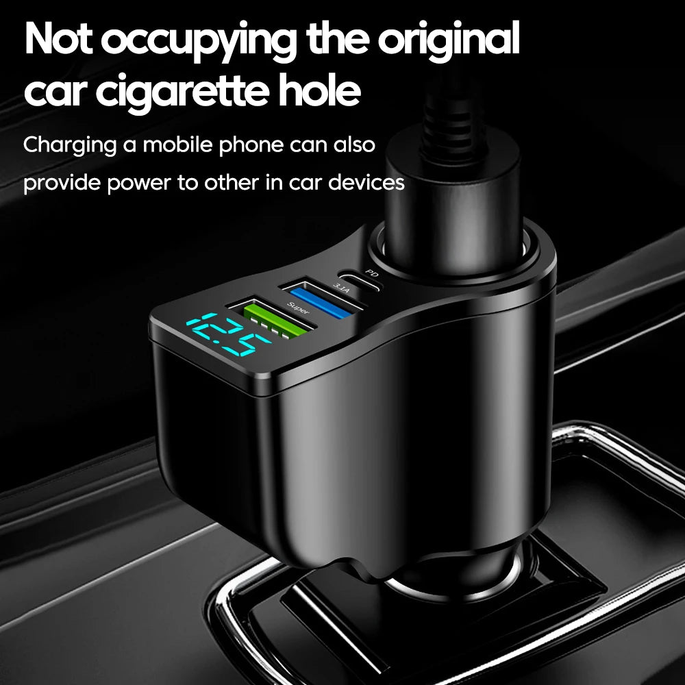 66W 4 Ports Multifunctional Car Cigarette Lighter Power Adap
