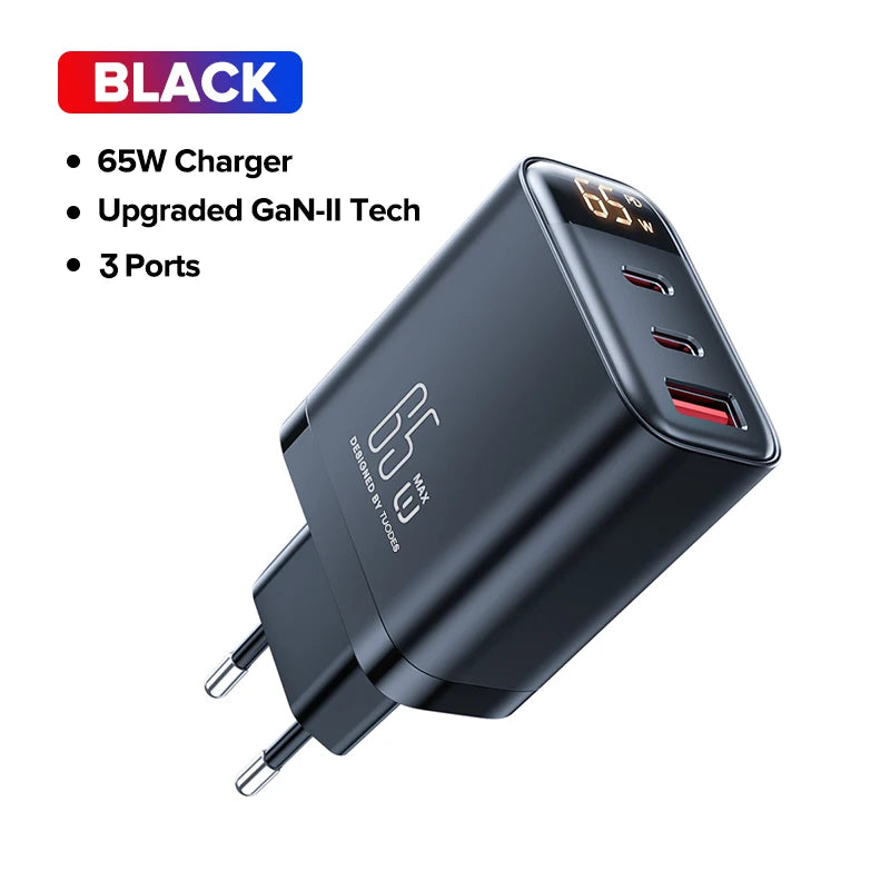 Tuodes 65w GaN Charger PPS PD USB Type C Fast Charging QC4.0 Quick Charge For iPhone 17 Macbook Air Tablet Samsung Xiaomi Laptop