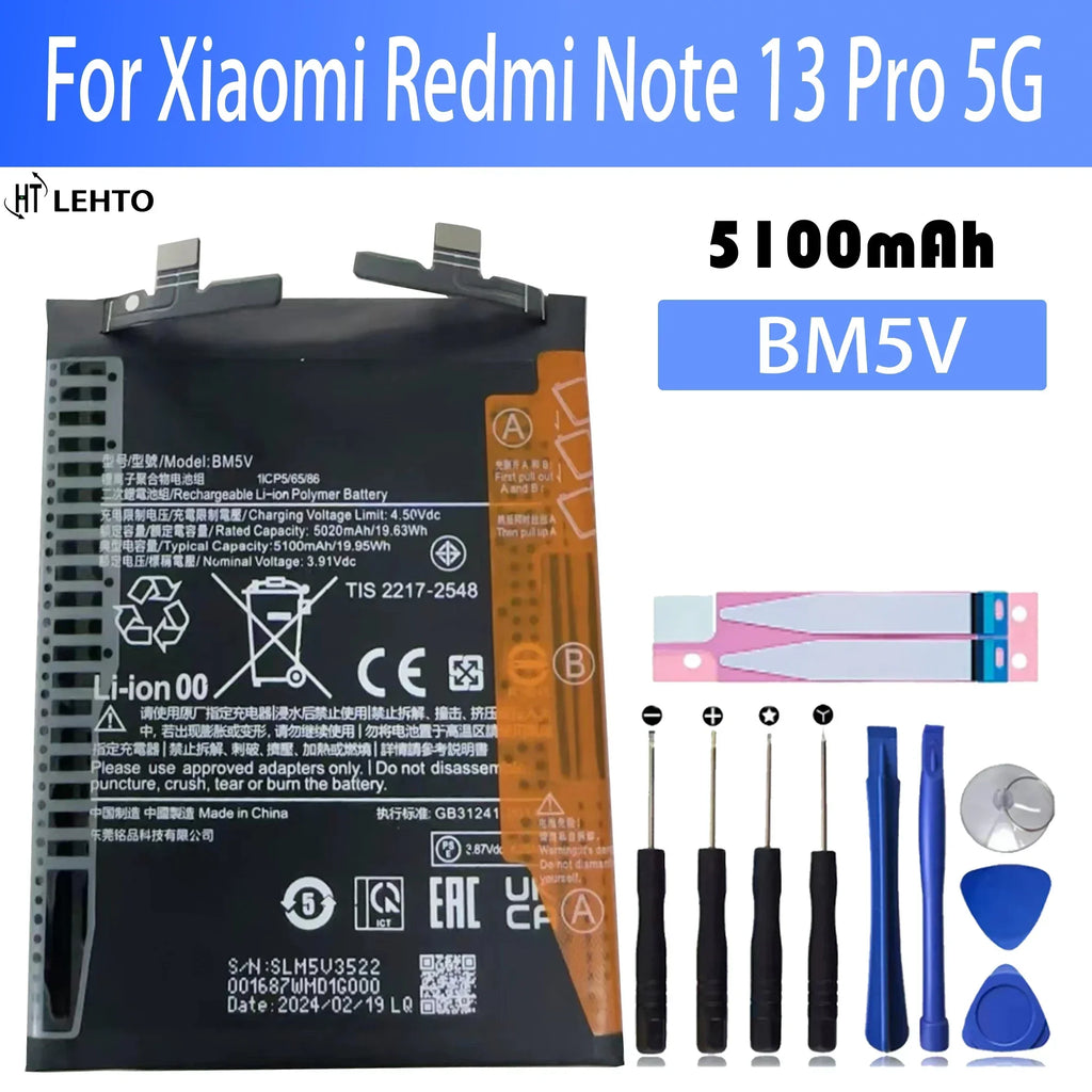 100% Original New Replacement Battery BM5V For Xiaomi Redmi Note 13 Pro 5G Phone Battery+Tools