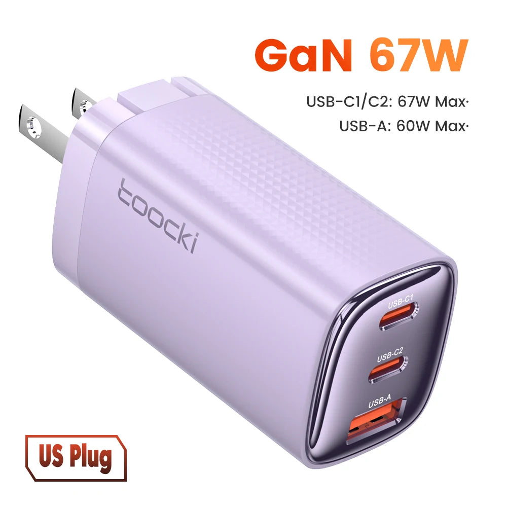Toocki 67W GaN USB Type C Charger Digital Display 65W 45W PPS PD QC4.0 Quick Charge For Macbook Laptop IPAD Tablet iPhone 15 14