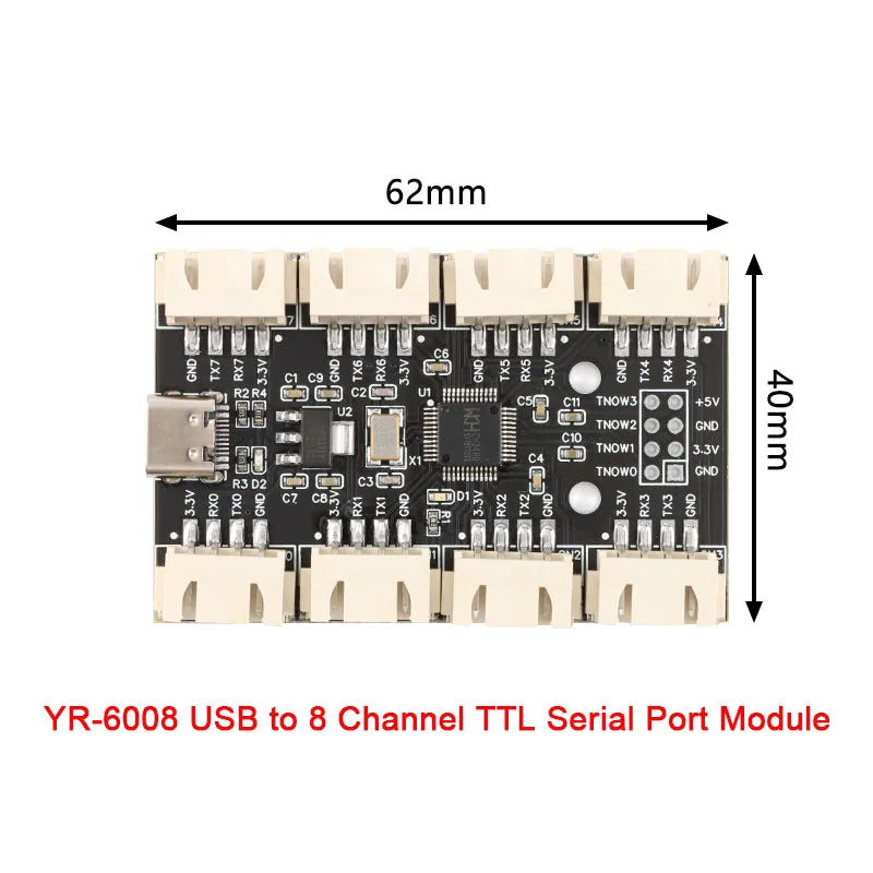 USB to 8 Channels Way TTL RS232 RS-232 Serial Port Module CH348 Multi Ways UART Expansion Board Type-C to 8 TTL Hub PCB YR-6008