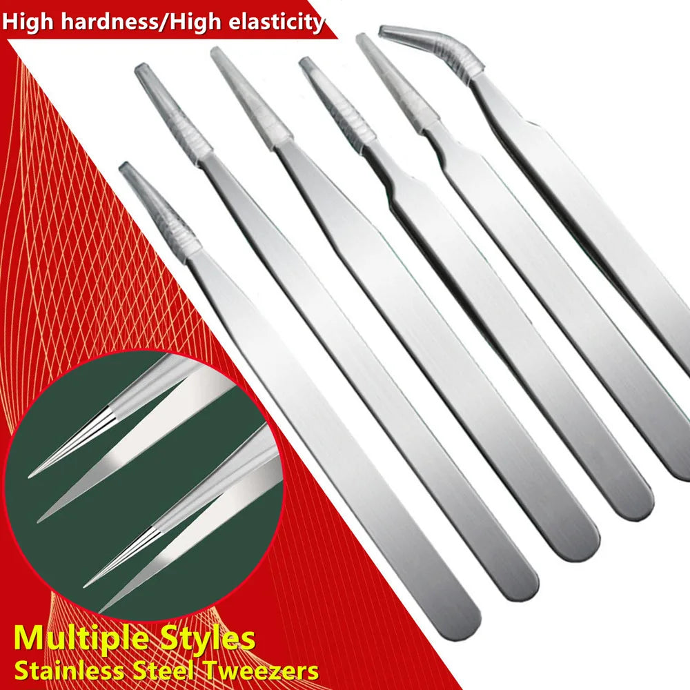 10Pcs Tweezers Set With Bag Industrial Electronic ESD Stainl