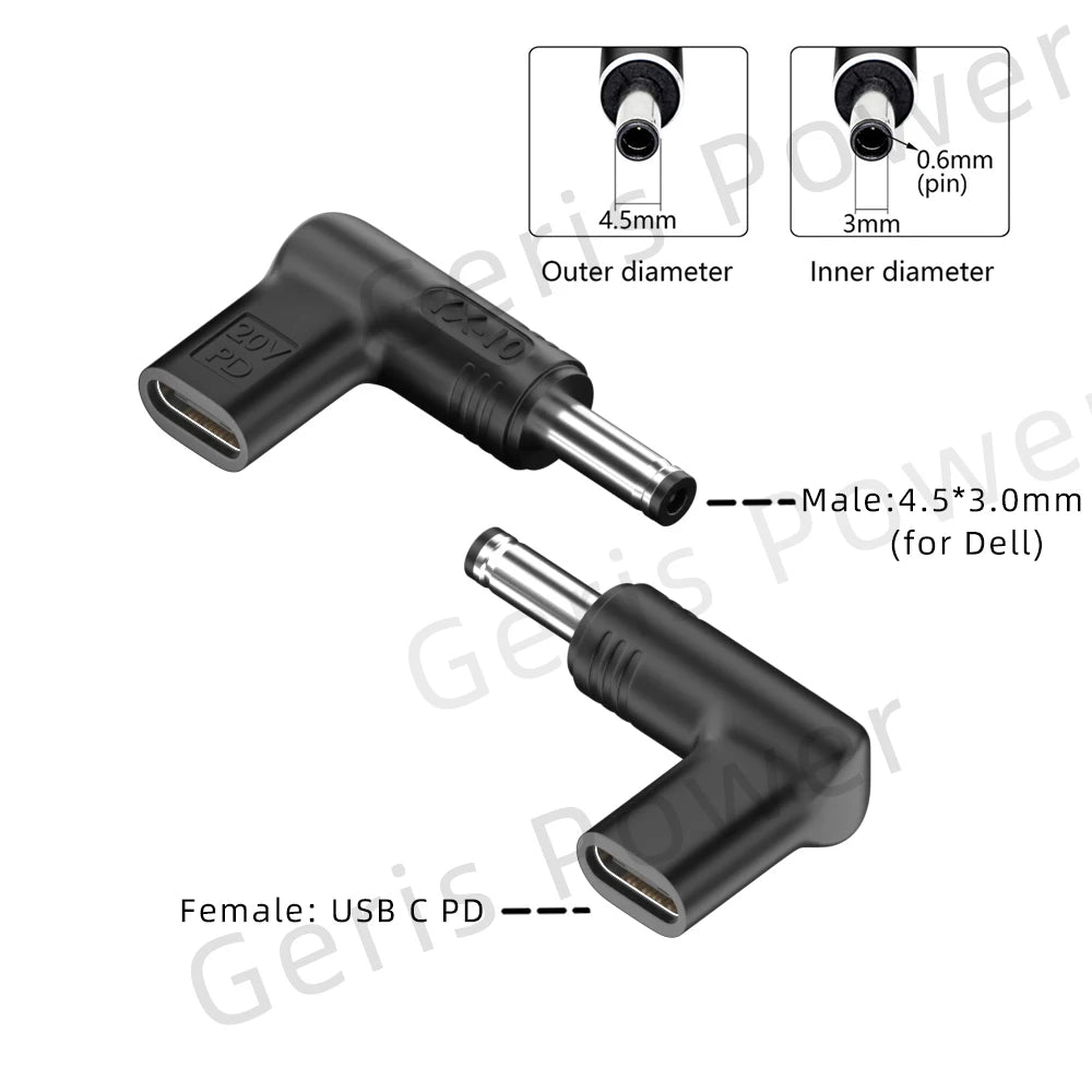 65W 90W 100W USB Type C PD to DC 4.5x3.0 7.4x5.0 4.0x1.35 5.5x2.5 5.5x1.7 3.0x1.1mm Laptop Charger Converter for Lenovo Asus Hp