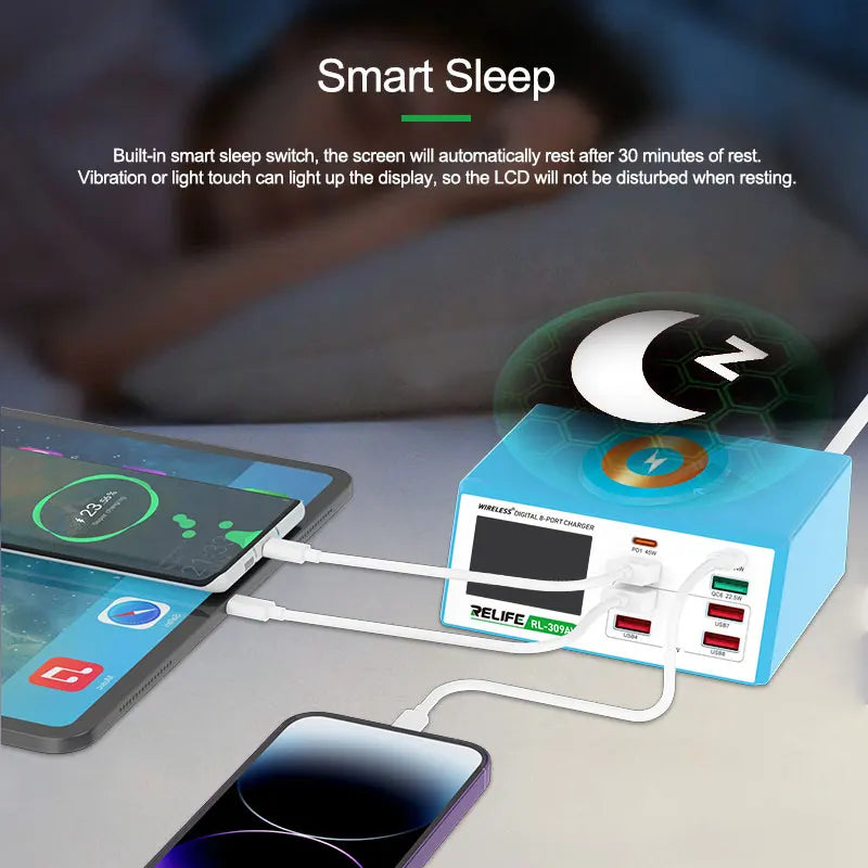 RELIFE RL-309AW Dual QC3.0 USB Charger with LCD Display 8 Po
