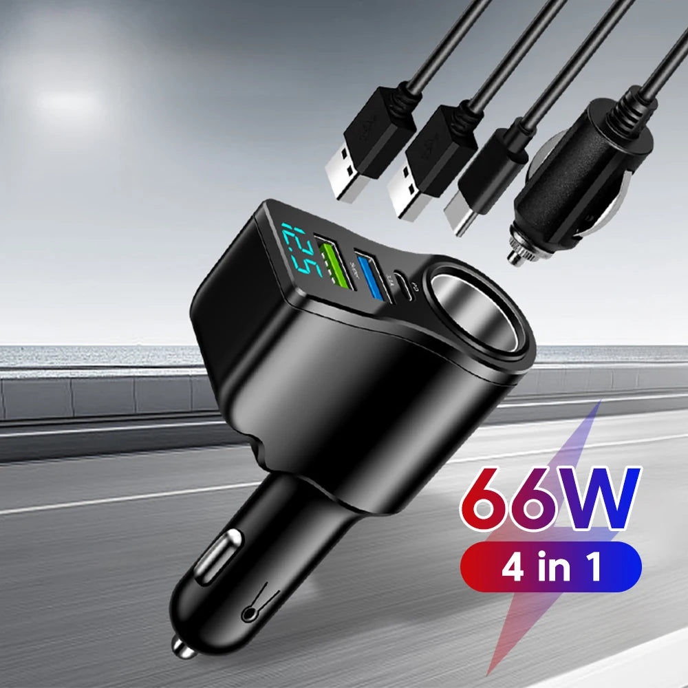 66W 4 Ports Multifunctional Car Cigarette Lighter Power Adap