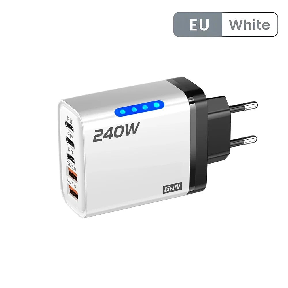 5 Ports USB PD Charger 240W Type C Quick Charge Phone Chargers USB Fast Charging Adapter For iPhone 16 Samsung Xiaomi Huawei